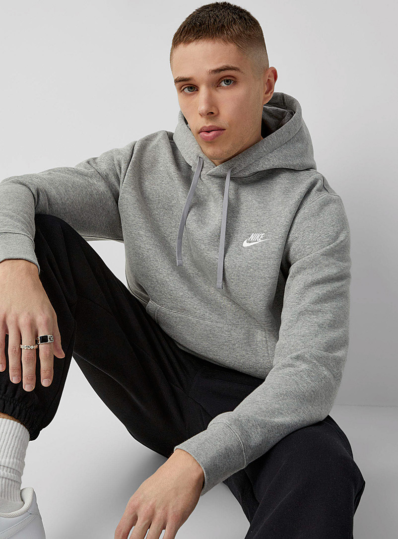Nike Grey Embroidered logo fleece hoodie for men