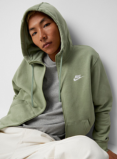 Nike Mossy Green Embroidered logo zip hoodie for men