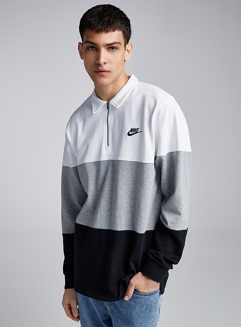 Nike: Le polo molletonné rayures rugby Blanc pour homme
