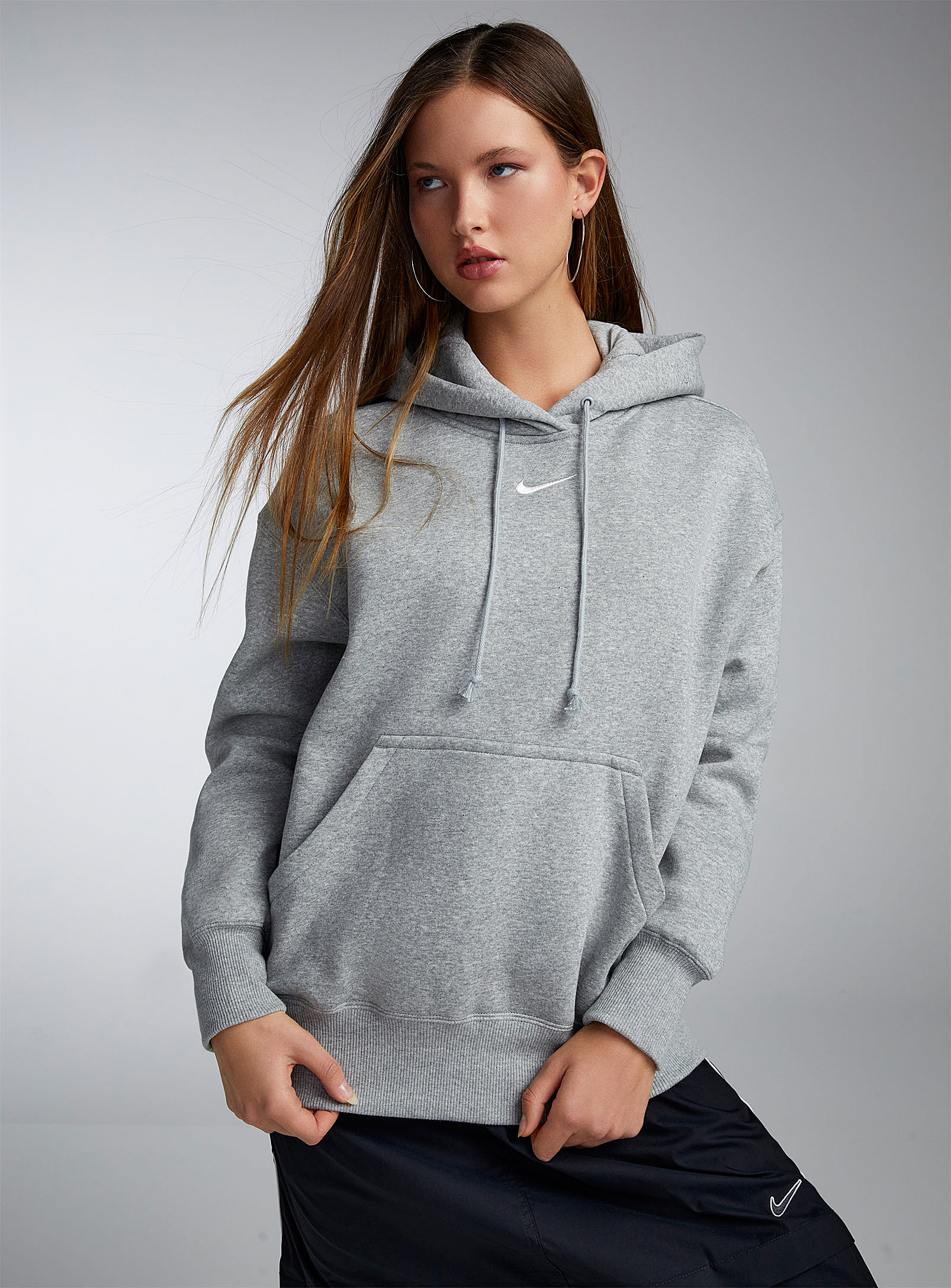 Nike Contrasting Logo Loose Hoodie In Grey