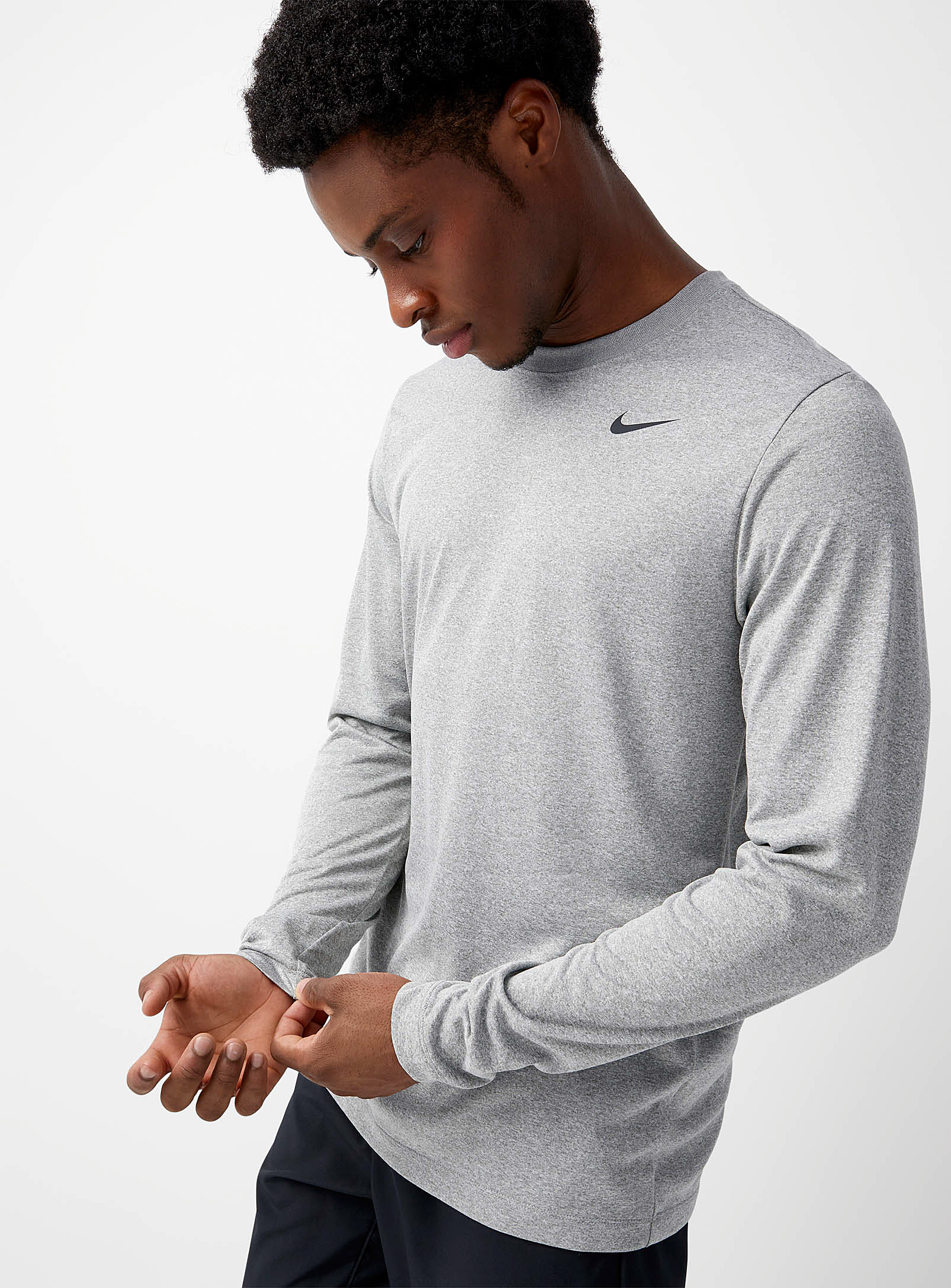 Shop Nike Legend Long-sleeve T-shirt In Light Grey