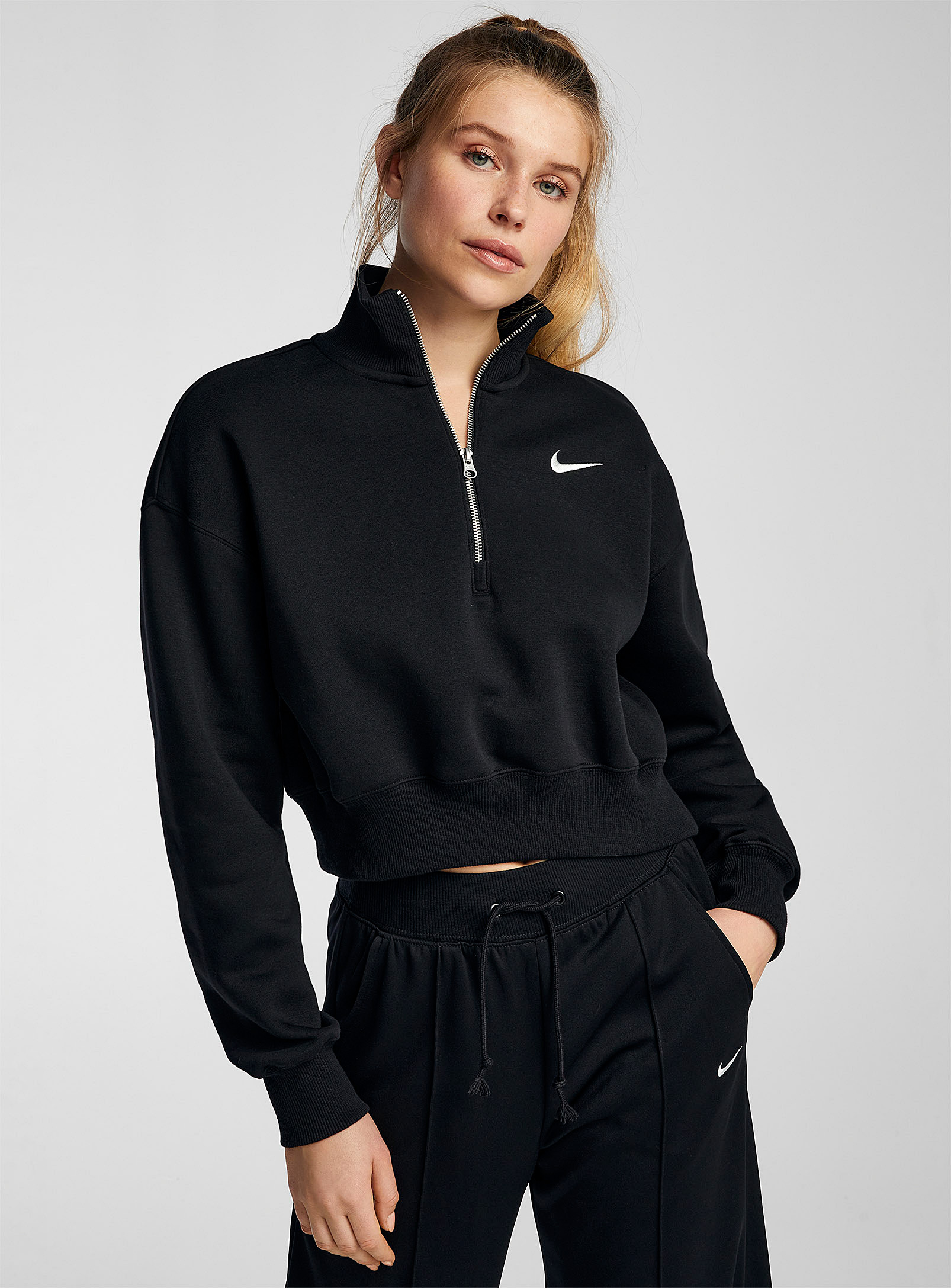 Nike Phoenix Half-zip Cropped Sweatshirt In Black