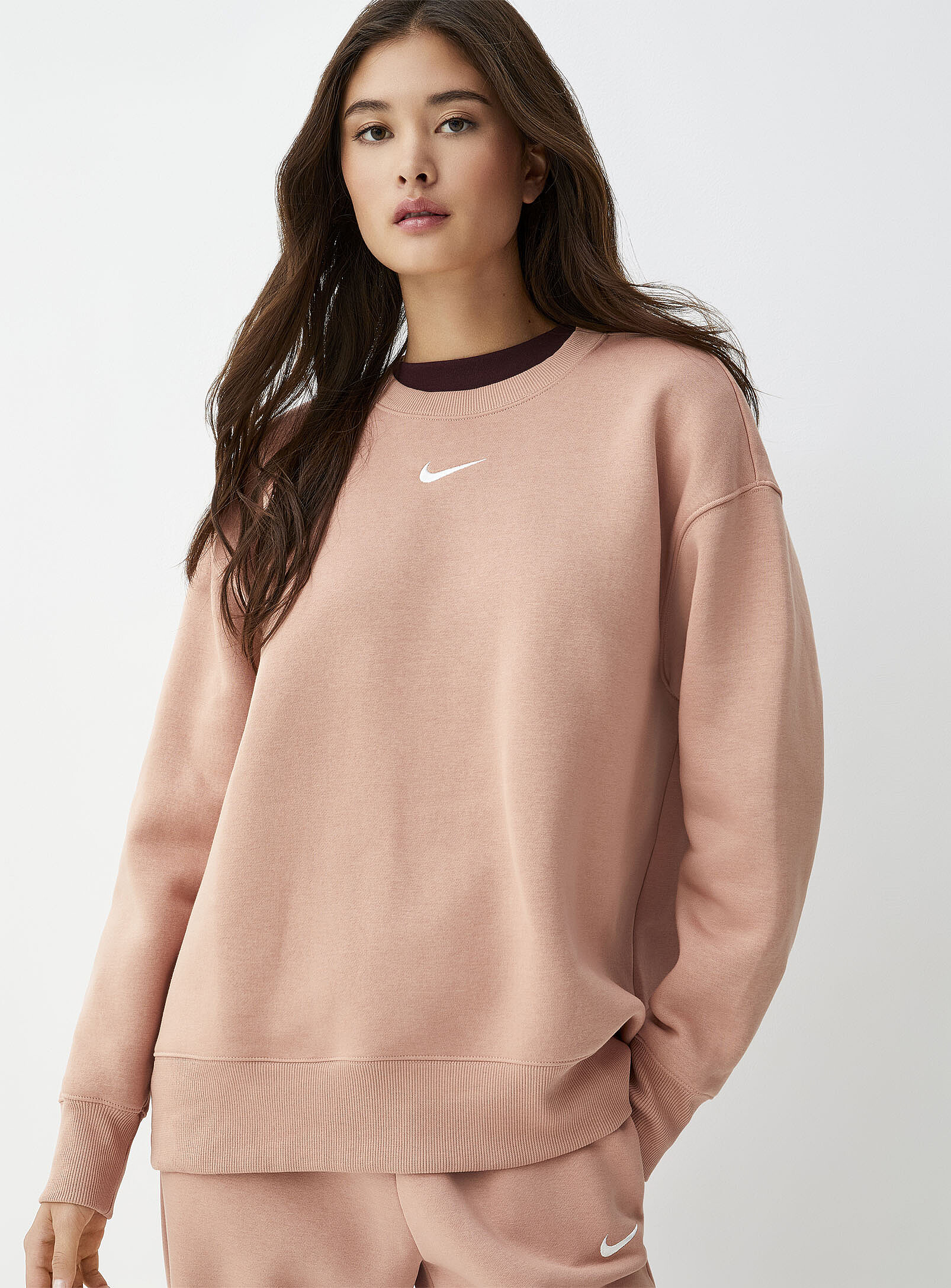 Nike - Embroidered logo loose sweatshirt (Women, Pink, MEDIUM)