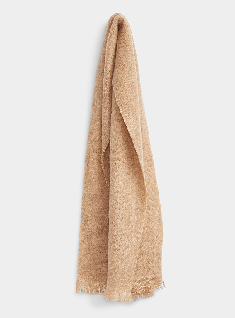 Écharpe En Cachemire 100% Naturel - Couleur Miel - Dimensions 170x30 Cm, Poids 90g - Légère Et Chaud - Bordure Dorée