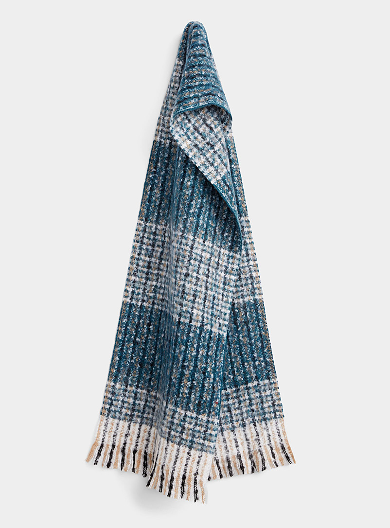 Le 31 Blue Flecked check mohair-blend scarf for men
