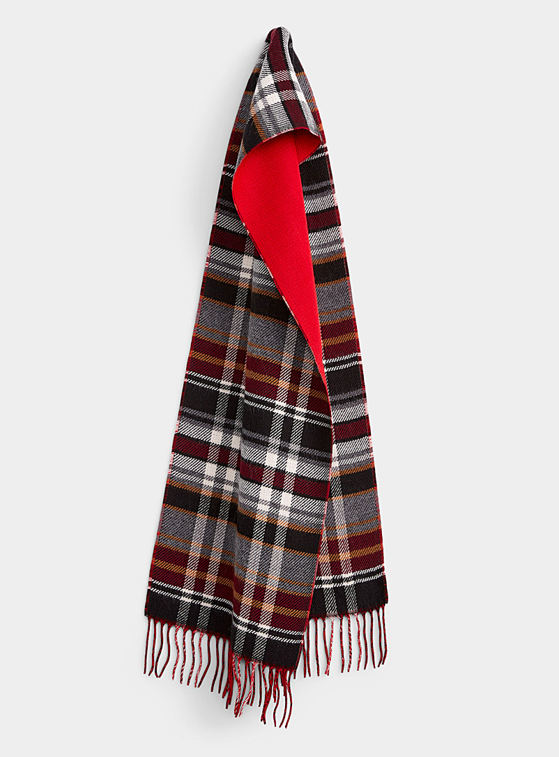 Le 31 Patterned Red Red underside tartan scarf for men