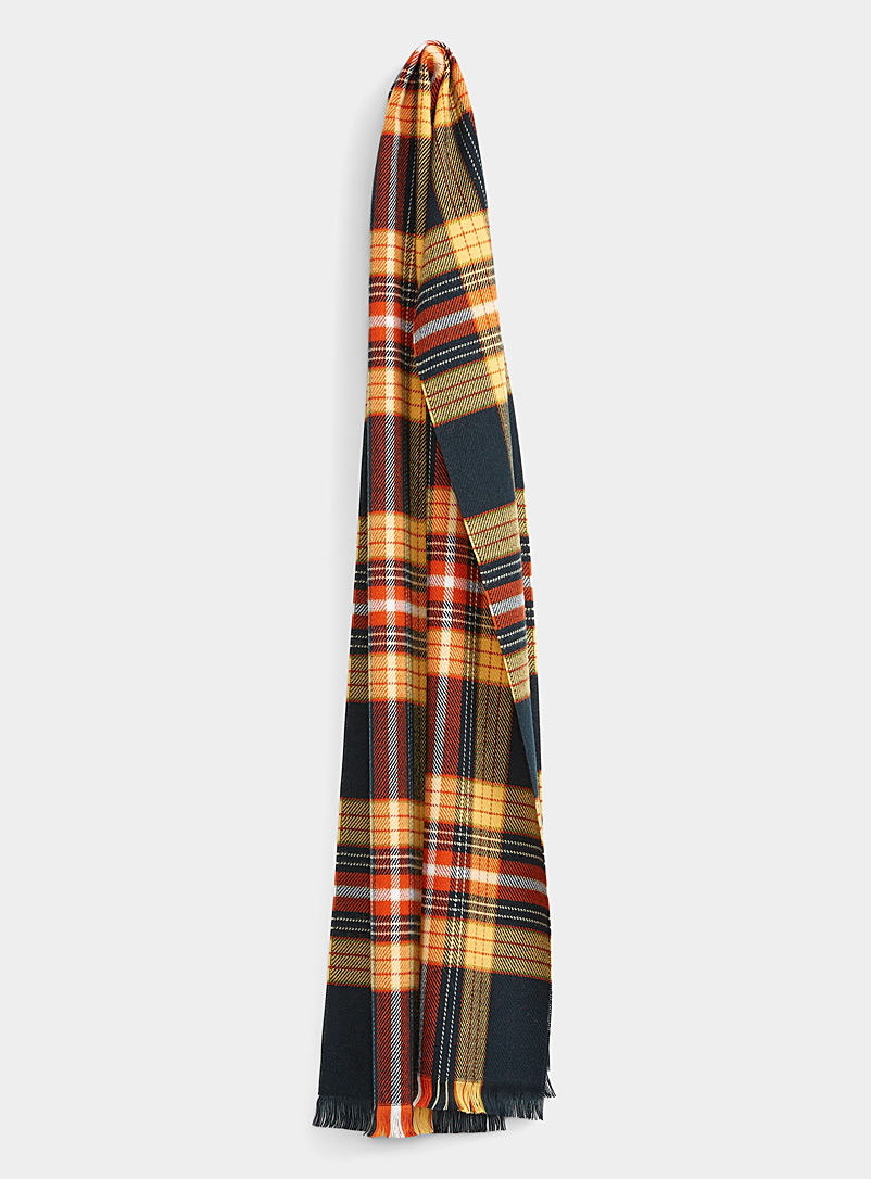 Le 31 Patterned Orange Scottish plaid scarf for men