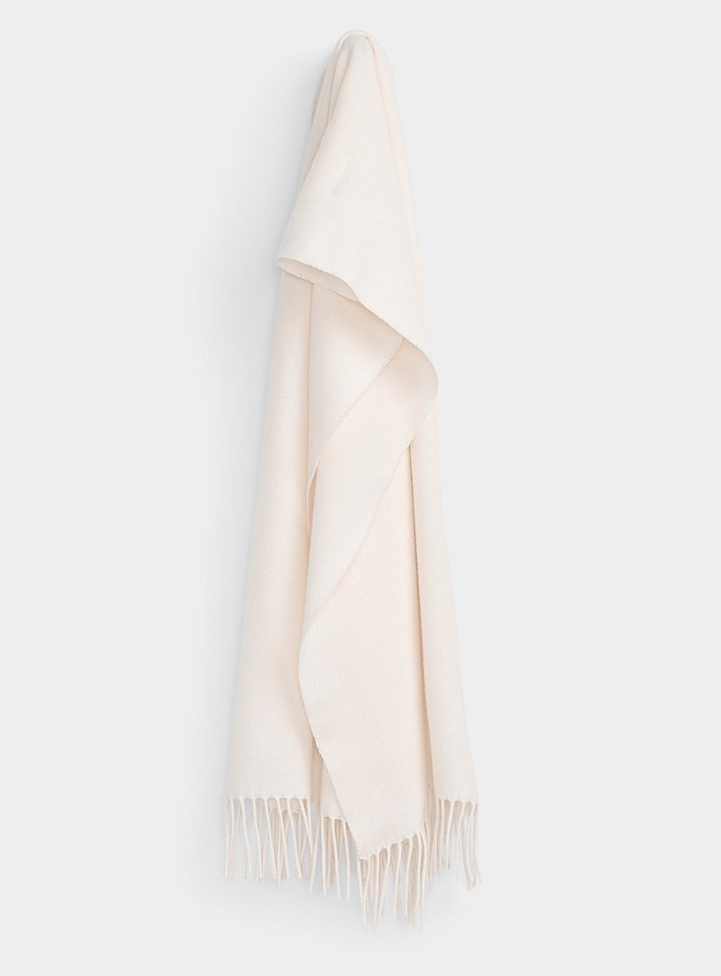 Simons Ivory White Solid pure wool scarf for women