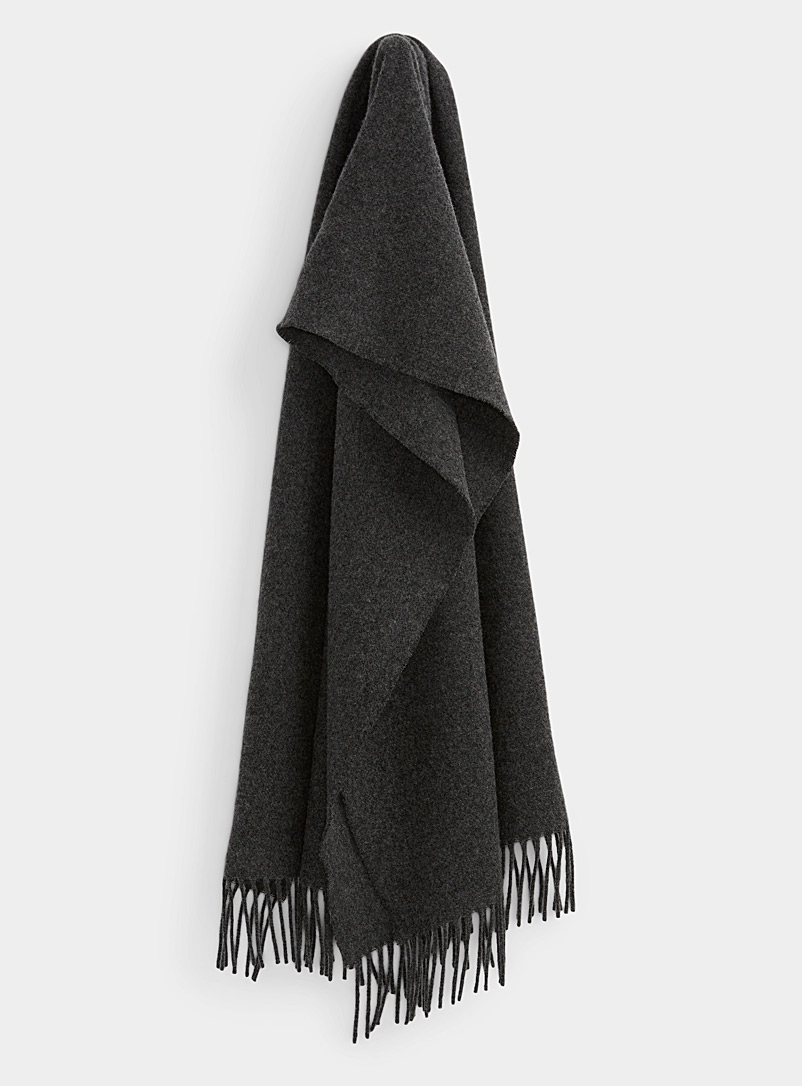 Simons Charcoal Solid pure wool scarf for women