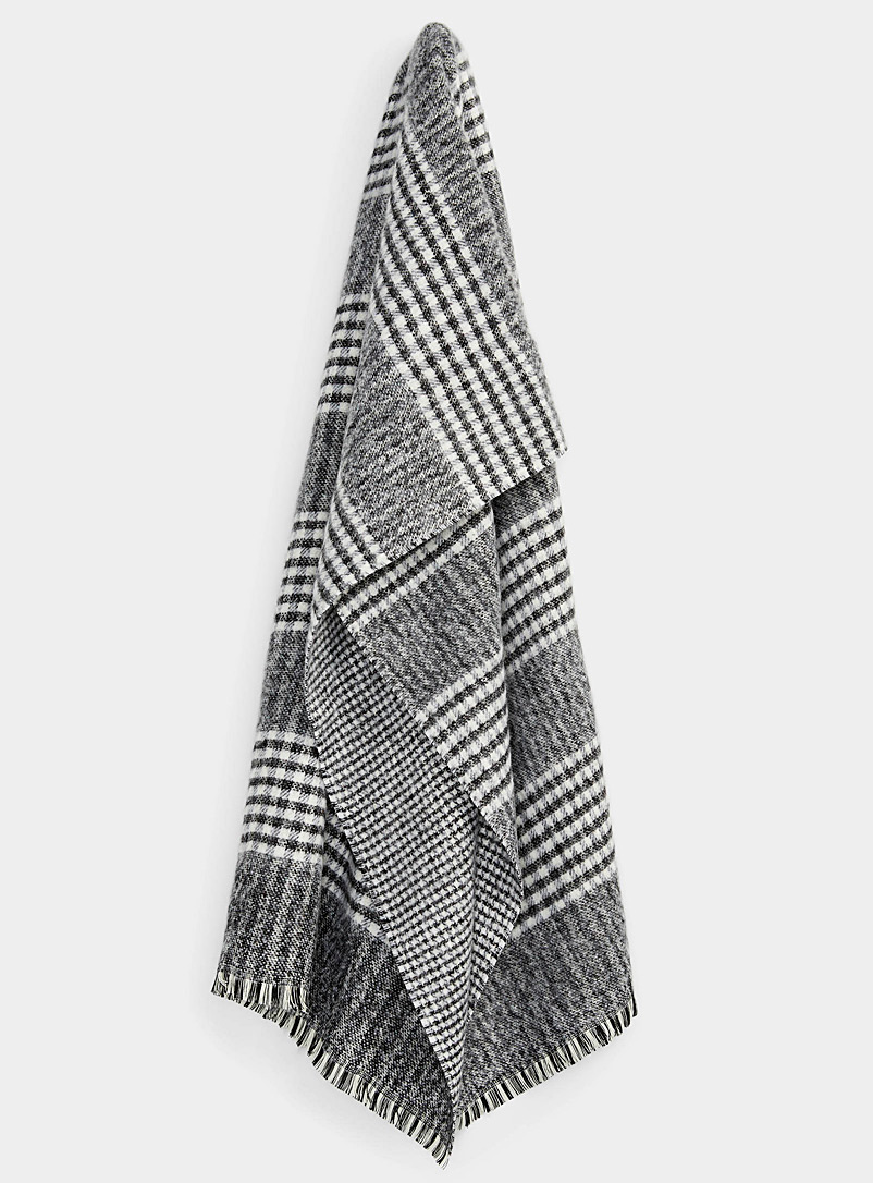 Simons Patterned Black Shimmery checked weft scarf for women