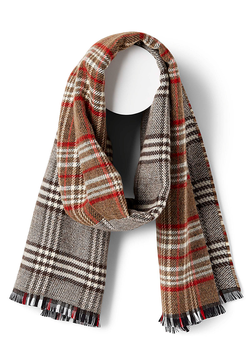 Simons Patterned Brown Colourful plaid scarf for women