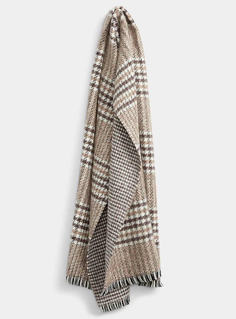 Simons Patterned Brown Houndstooth knit XL scarf for women