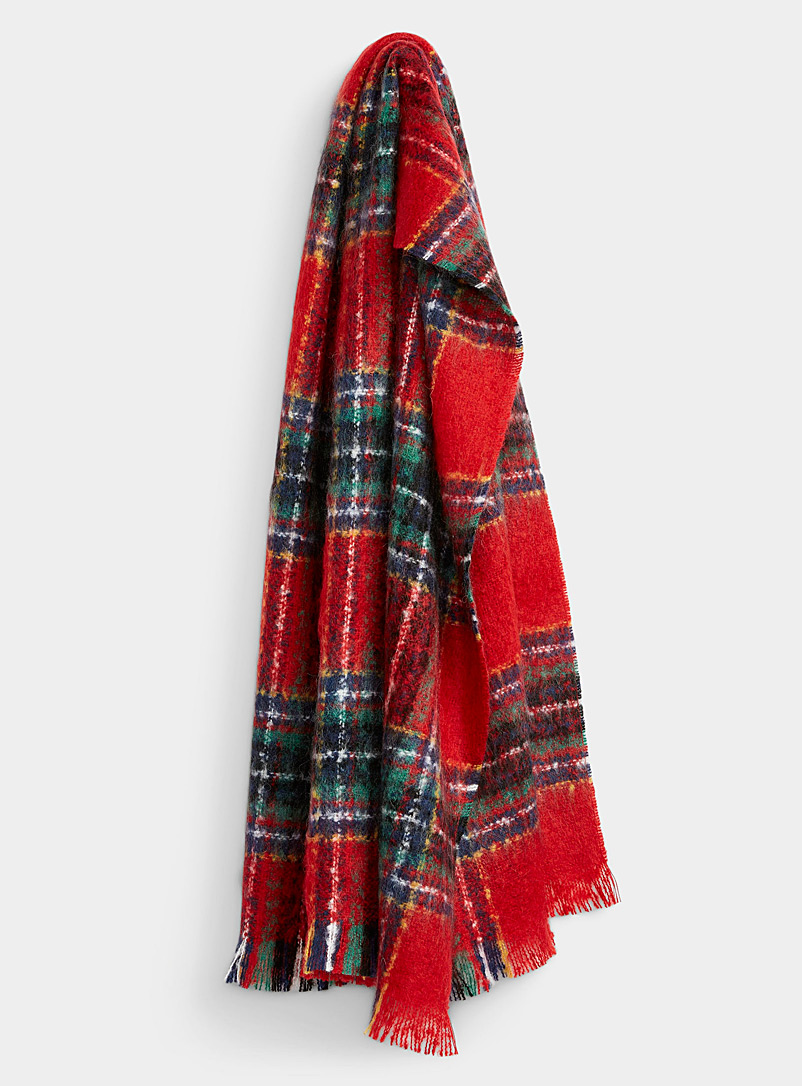 Simons Patterned Red Mohair-blend tartan scarf for women