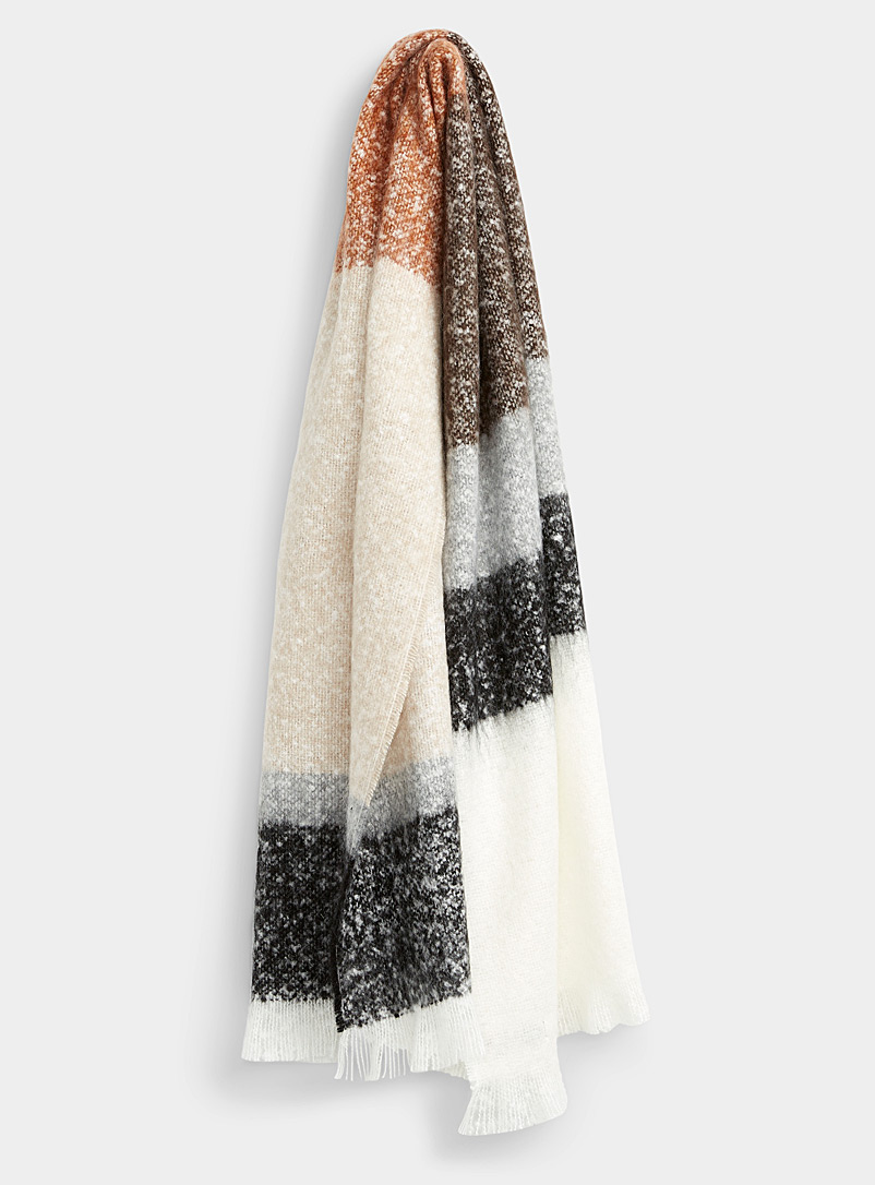 Simons Patterned Black Colour-block mohair-blend scarf for women