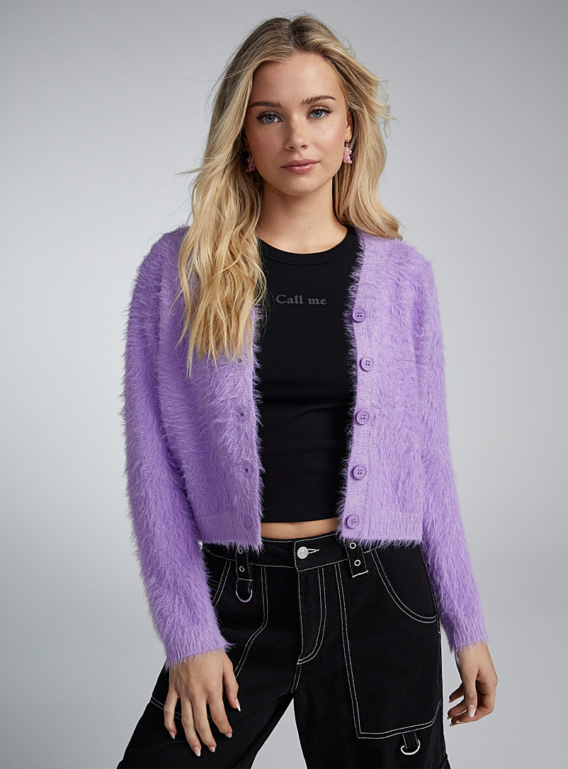 Compania Fantastica Mauve Fuzzy lilac cardigan for women