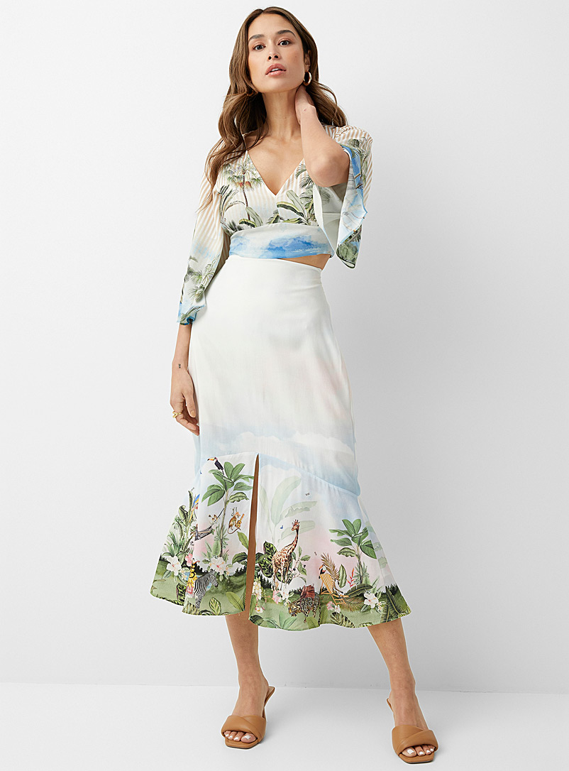 Icône Patterned White Oasis print midi skirt for women
