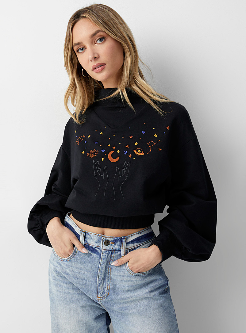 Icône Black Puff-sleeve celestial sweatshirt for women