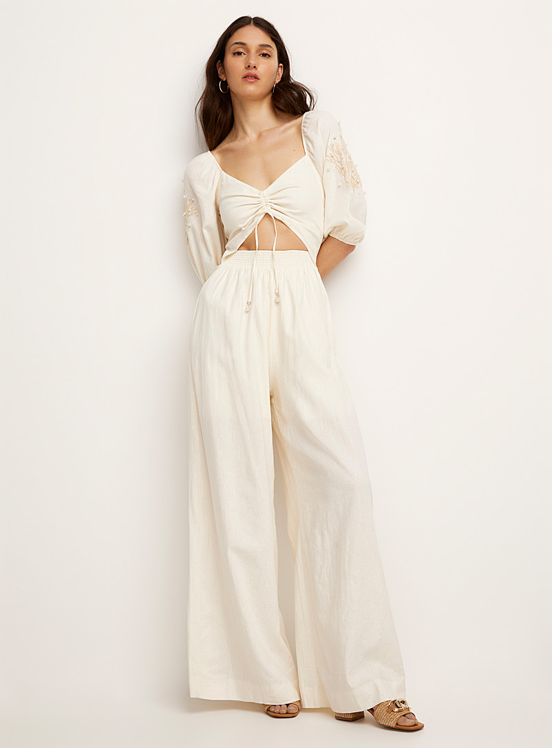 Icône Off White Touch of linen cutout jumpsuit for women