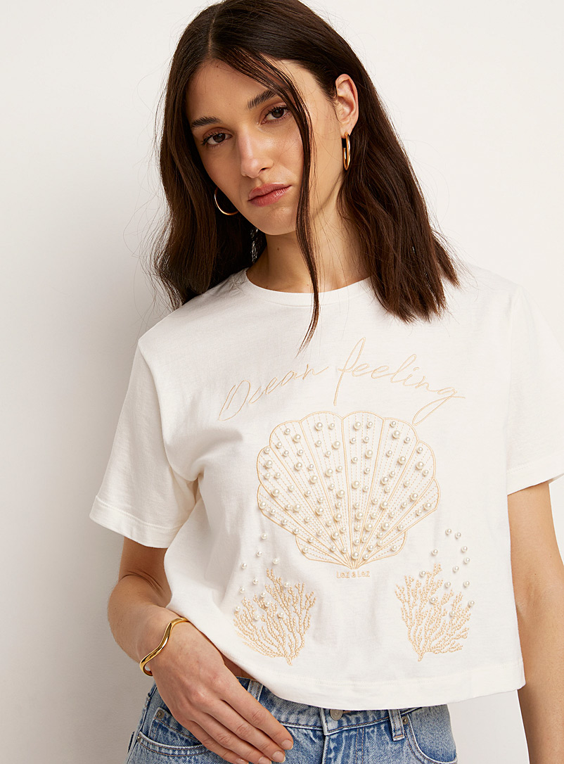 Icône Off White Marine embroidery and pearls T-shirt for women