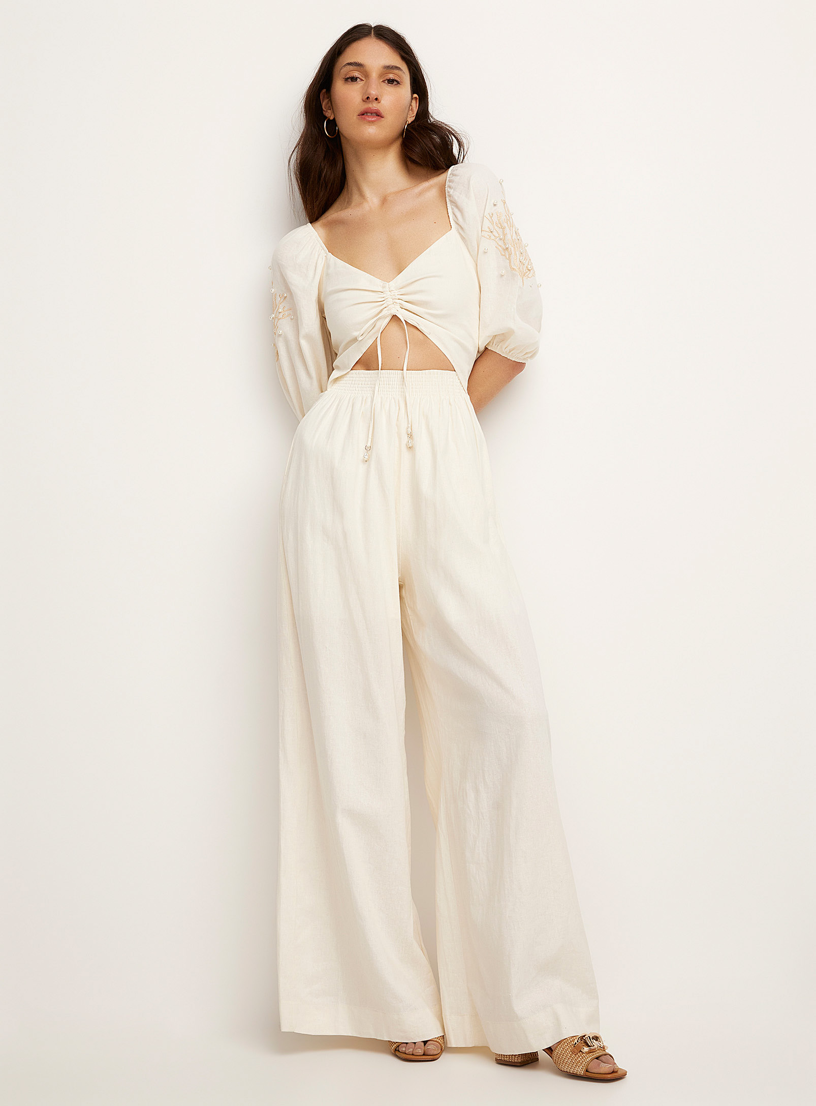 Icone Touch Of Linen Cutout Jumpsuit In Ivory White