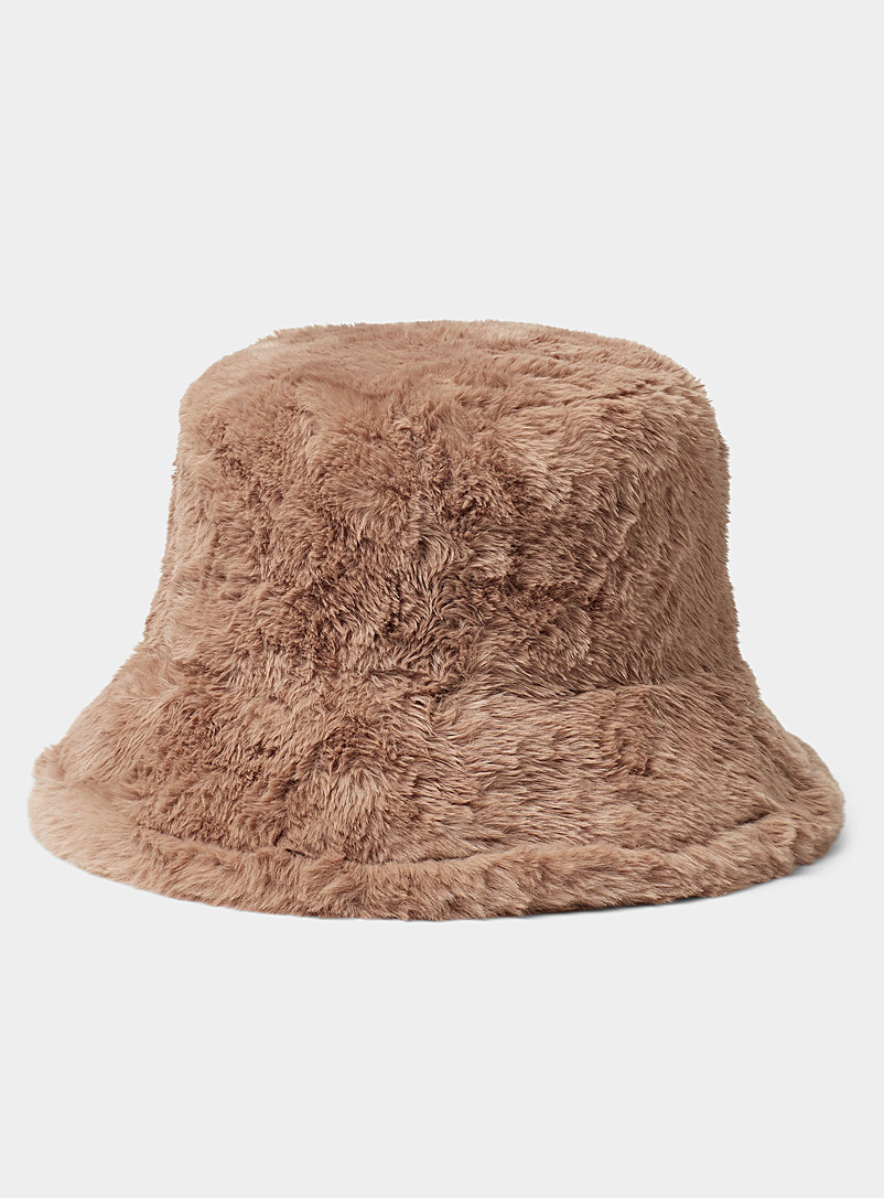 Nine West Light Brown Faux-fur bucket hat for women