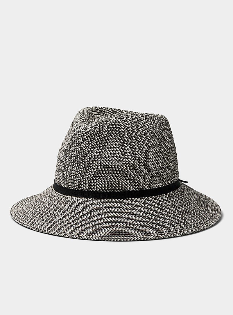 Simons Patterned Black Small bow straw fedora for women