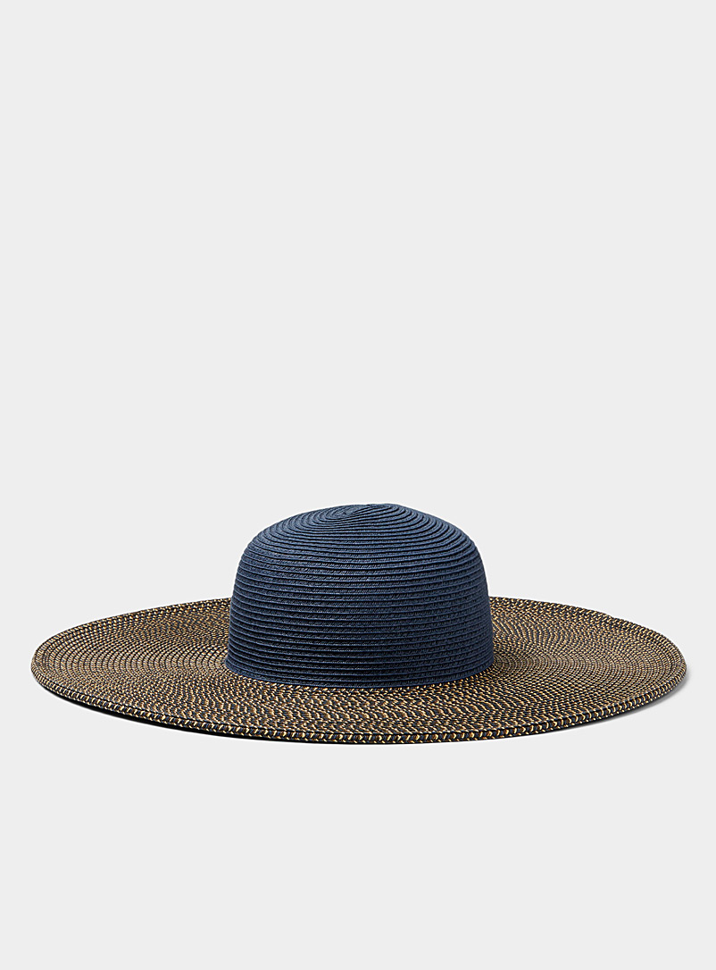 Simons Patterned Blue Contrast trim wide-brimmed straw hat for women