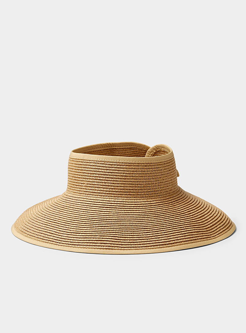Simons Cream Beige Roll-up straw visor for women