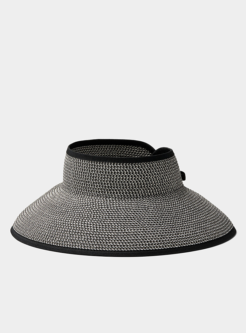 Simons Patterned Black Roll-up straw visor for women