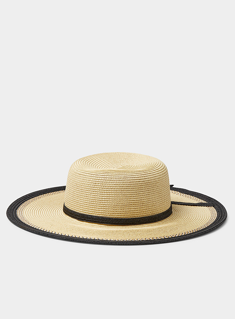 Simons Cream Beige Contrast detail straw hat for women