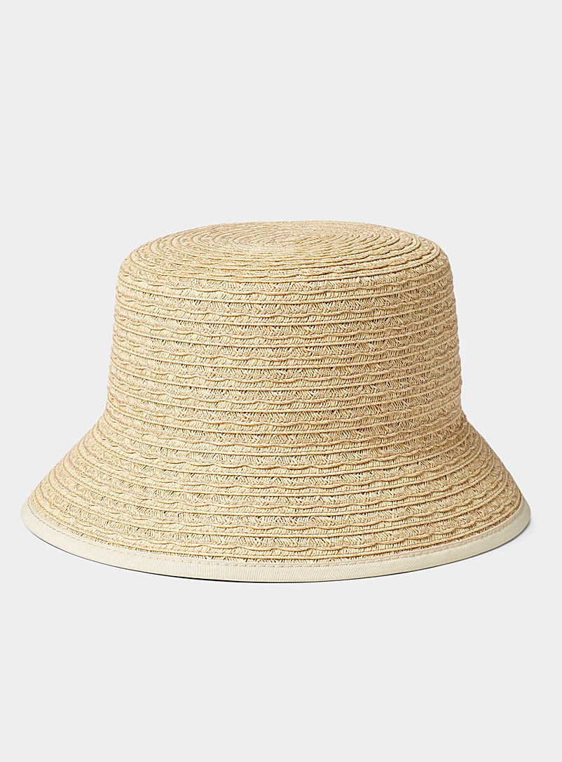 Nine West Cream Beige Accent slit straw bucket hat for women