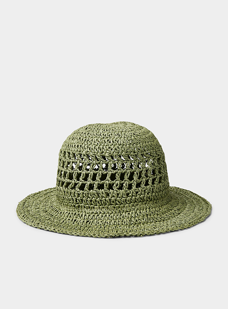 Simons Mossy Green Colourful openwork straw cloche for women