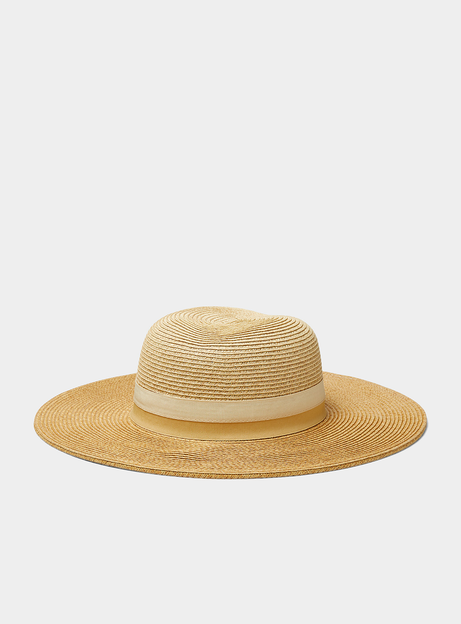 Nine West Two-tone Ribbon Straw Wide-brimmed Hat In Neutral