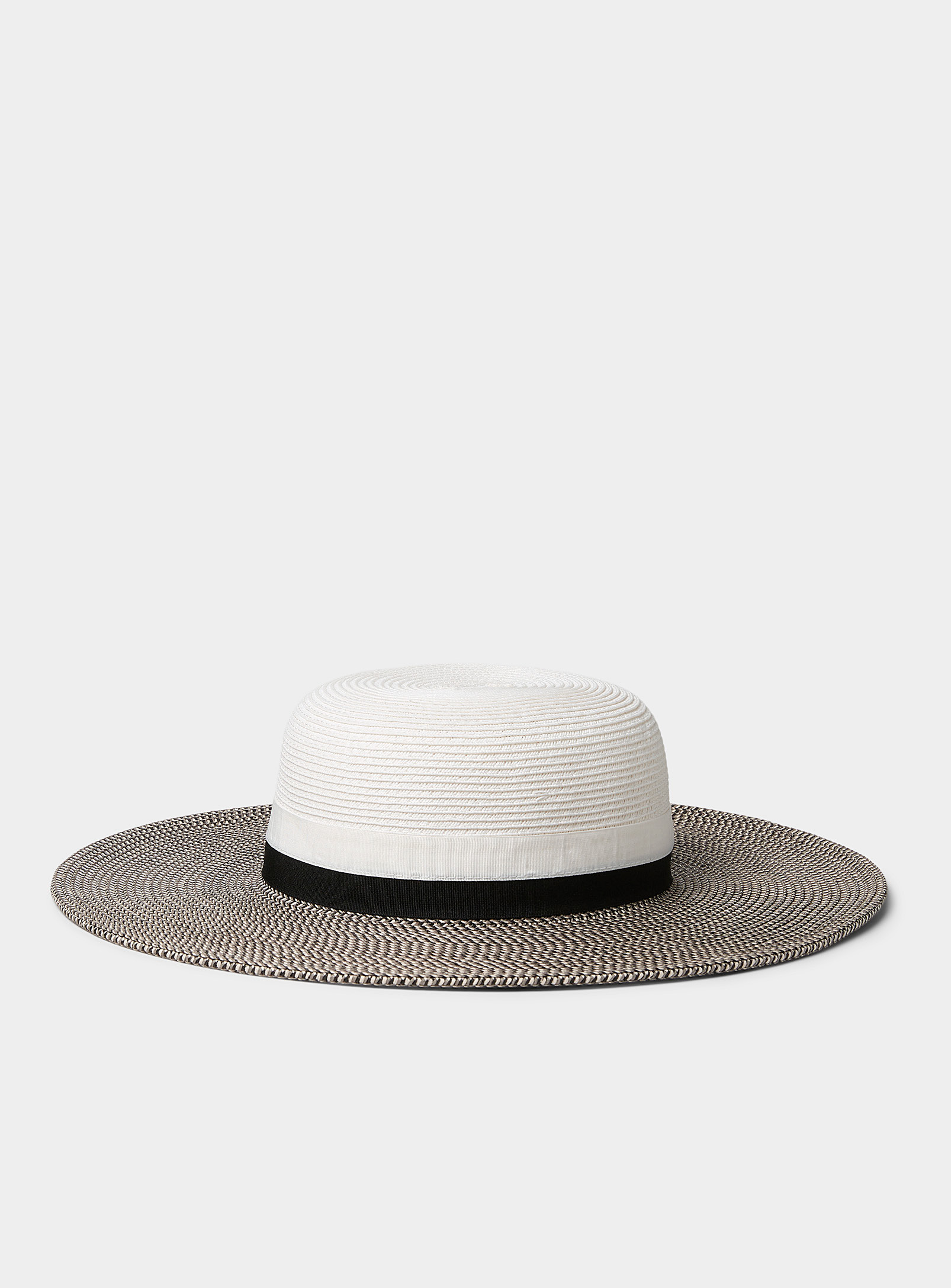 Nine West Two-tone Ribbon Straw Wide-brimmed Hat In White