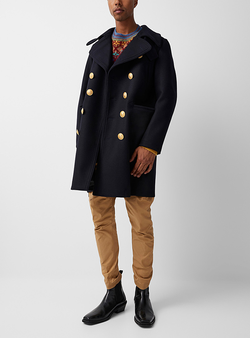 Dsquared2: Le manteau en laine boutons dorés Noir pour homme