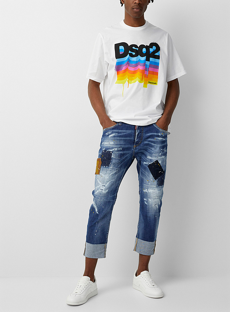 Dsquared2 Marine Blue Patchwork cuff jeans for men