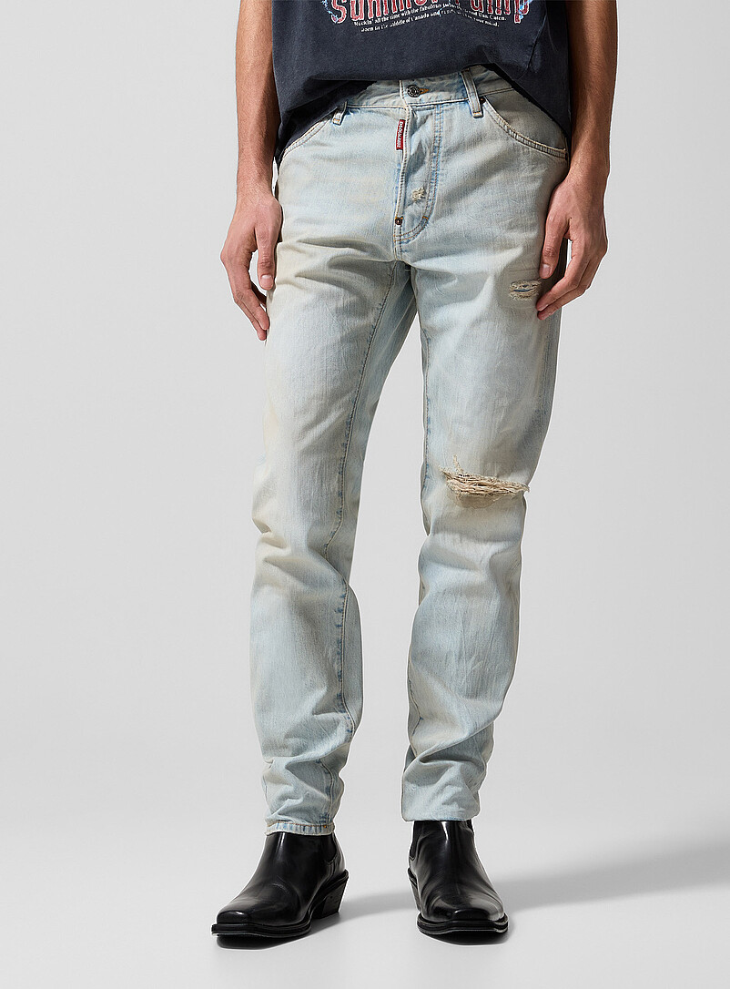 Dsquared2 Blue Teddy faded distressed fitted jean for men