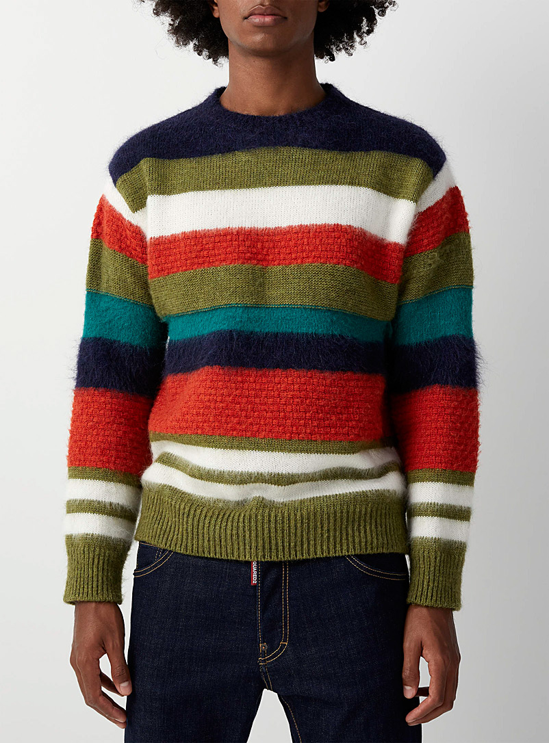 Dsquared2 Patterned Green Colours and textures striped sweater for men