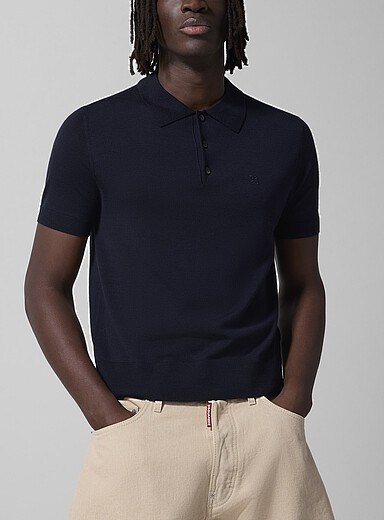 Embroidered logo pure wool polo shirt