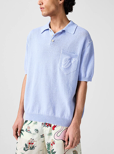 Dsquared2: Le polo tricot logo cursif Bleu p&acirc;le - Bleu ciel pour homme