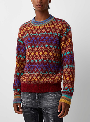 Dsquared2 Mauve Fall geometric pattern jacquard sweater for men