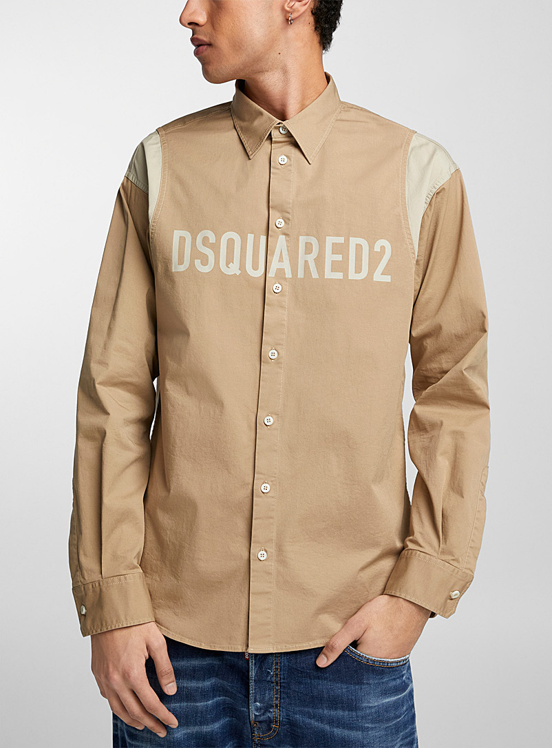 Dsquared2 Ivory/Cream Beige Tone-on-tone logo shirt for men