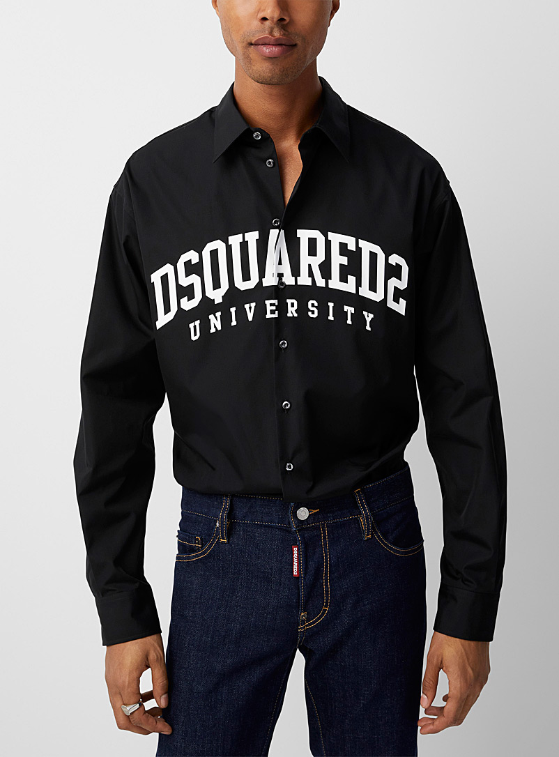 Dsquared2: La chemise popeline signature universitaire Noir pour homme