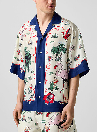 Dsquared2 White Aloha pure silk cabana shirt for men