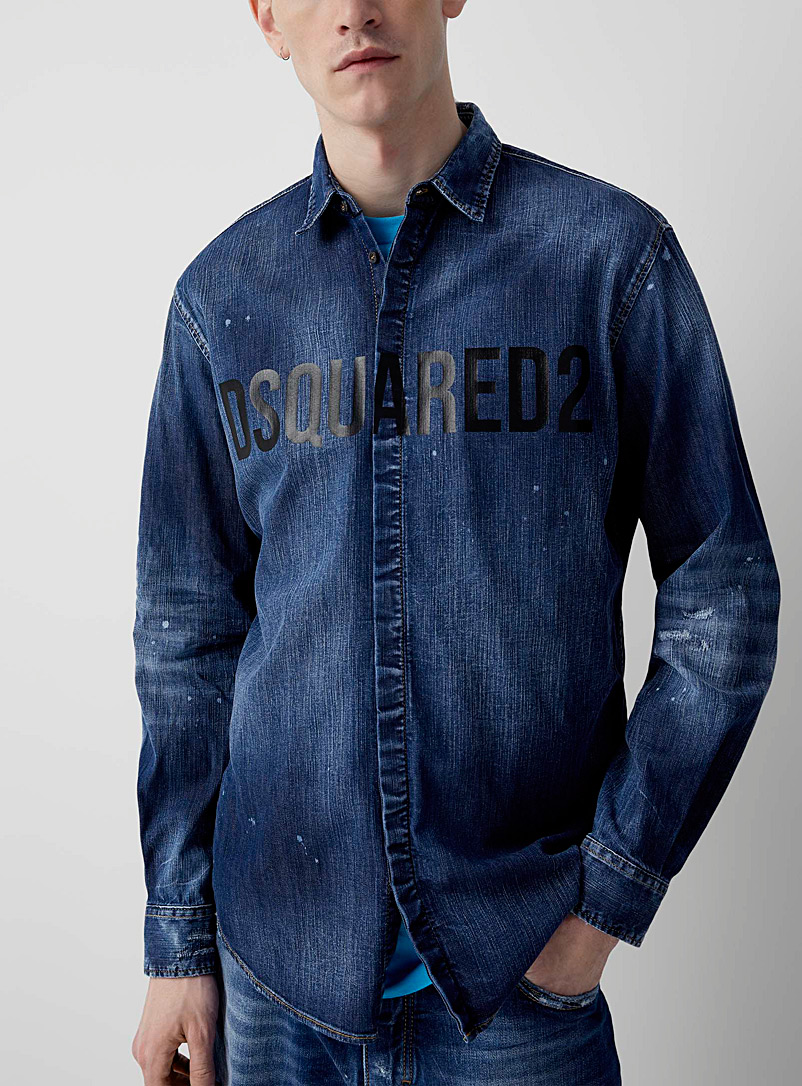 Dsquared2 Blue Worn-effect denim signature shirt for men
