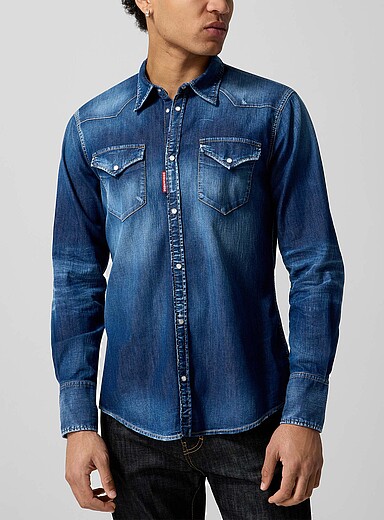 Dsquared2 Blue Worn denim Western shirt for men