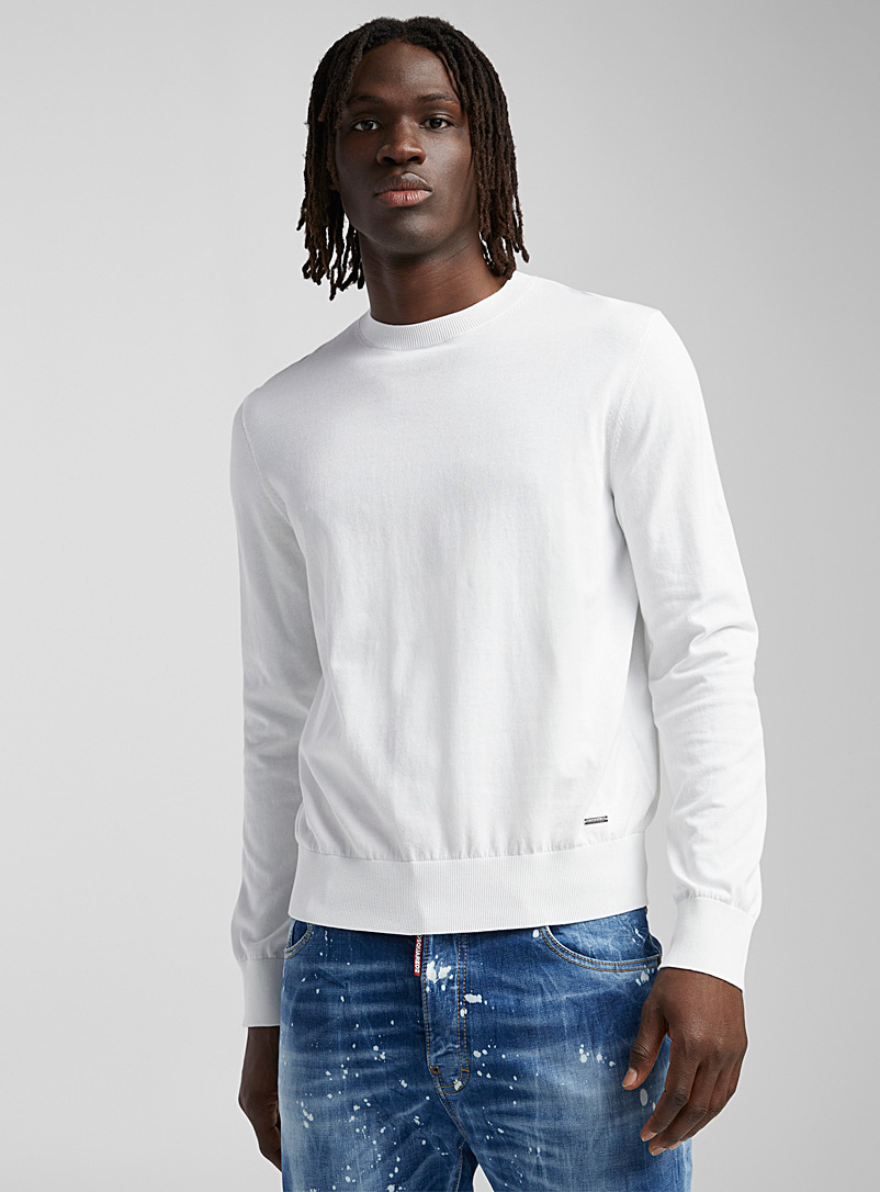 Dsquared2: Le chandail col rond fin tricot Blanc pour homme
