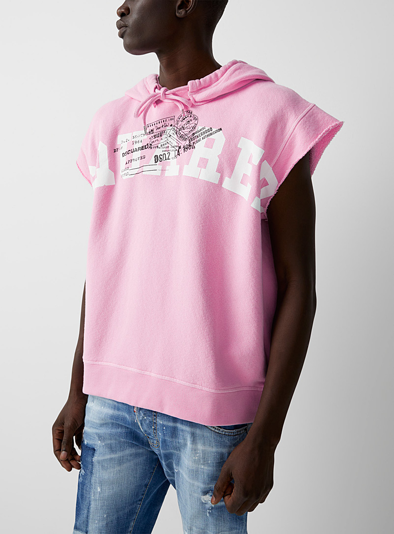 Dsquared2 Pink Cut sleeves hooded sweatshirt for men