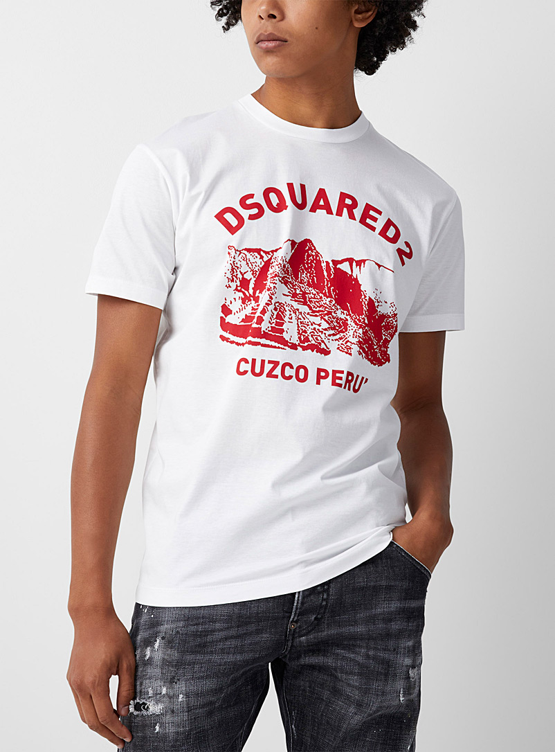Dsquared2: Le t-shirt imprimé Cuzco Peru Blanc pour homme