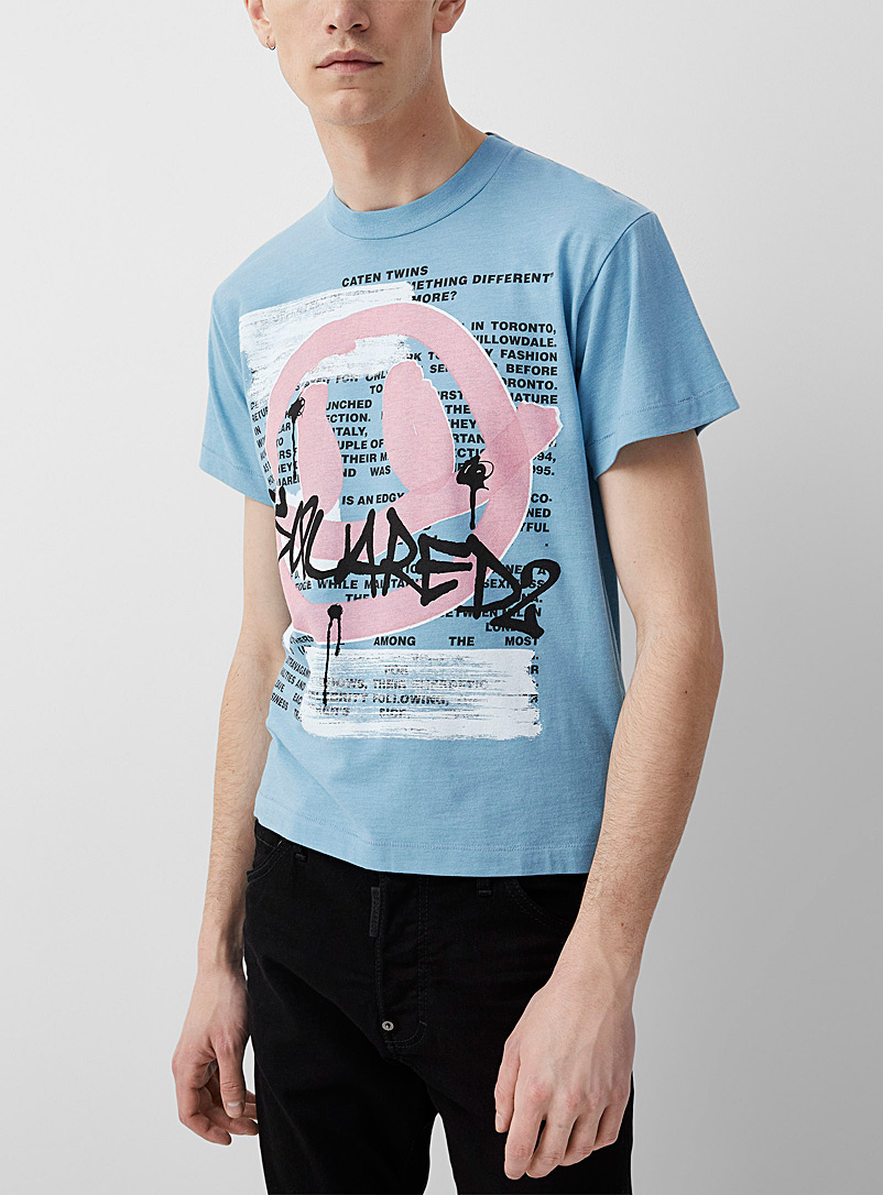 Dsquared2: Le t-shirt signature graffiti Bleu pour homme